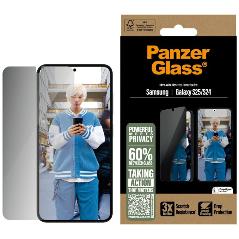 „PanzerGlass“ itin plataus diametro privatumo stiklas, skirtas „Samsung Galaxy S25“