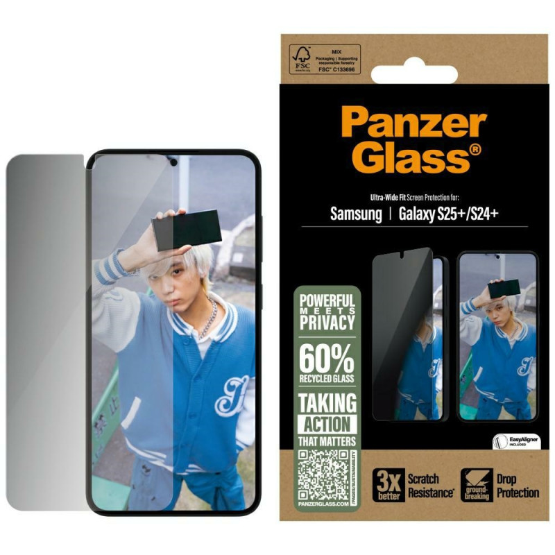„PanzerGlass“ itin plataus profilio privatumo stiklas, skirtas „Samsung Galaxy S25+“