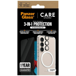 „CARE by PanzerGlass“ flagmaninis 3in1 dėklas + privatumo stiklas + objektyvas, skirtas „Samsung Galaxy S25“