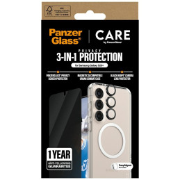 „CARE by PanzerGlass“ flagmaninis 3in1 dėklas + privatumo stiklas + objektyvas, skirtas „Samsung Galaxy S25+“