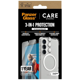 „CARE by PanzerGlass“ flagmaninis 3in1 dėklas + stiklas + objektyvo apsaugos rinkinys, skirtas „Samsung Galaxy S25“