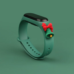 Kalėdinė apyrankė, skirta Xiaomi Mi Band 4 / Mi Band 3 Kalėdinė silikoninė apyrankė Tamsiai žalia (varpelis)