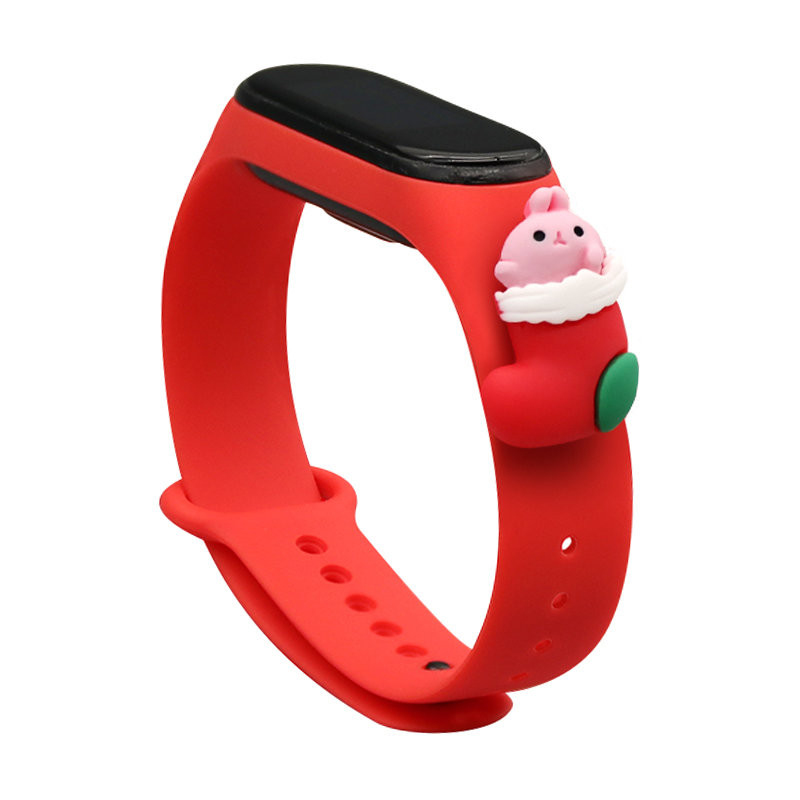 Kalėdinė apyrankė, skirta „Xiaomi Mi Band 4“ / „Mi Band 3“, kalėdinė silikoninė apyrankė, raudona (Kalėdų Senelis 1)