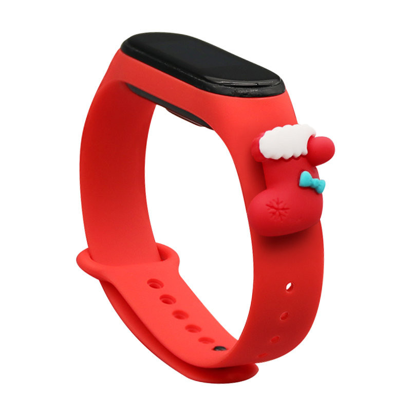 Kalėdinė apyrankė, skirta Xiaomi Mi Band 4 / Mi Band 3 Kalėdų silikoninė apyrankė raudona (kojinė)