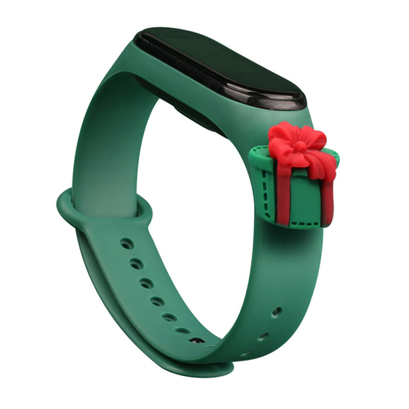 Kalėdinė apyrankė, skirta Xiaomi Mi Band 6 / Mi Band 5 Kalėdinė silikoninė apyrankė tamsiai žalia (dovana)