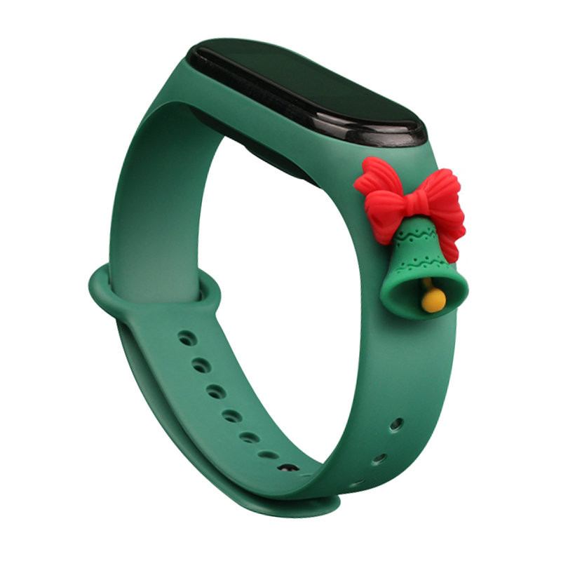 Kalėdinė apyrankė, skirta Xiaomi Mi Band 6 / Mi Band 5 Kalėdinė silikoninė apyrankė Tamsiai žalia (varpelis)