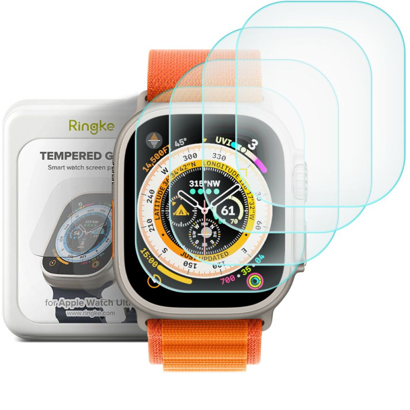 „Ringke ID FC Glass“ 4 grūdinto stiklo pakuotė, skirta „Apple Watch Ultra 1 / 2“ (49 mm) laikrodžiui.