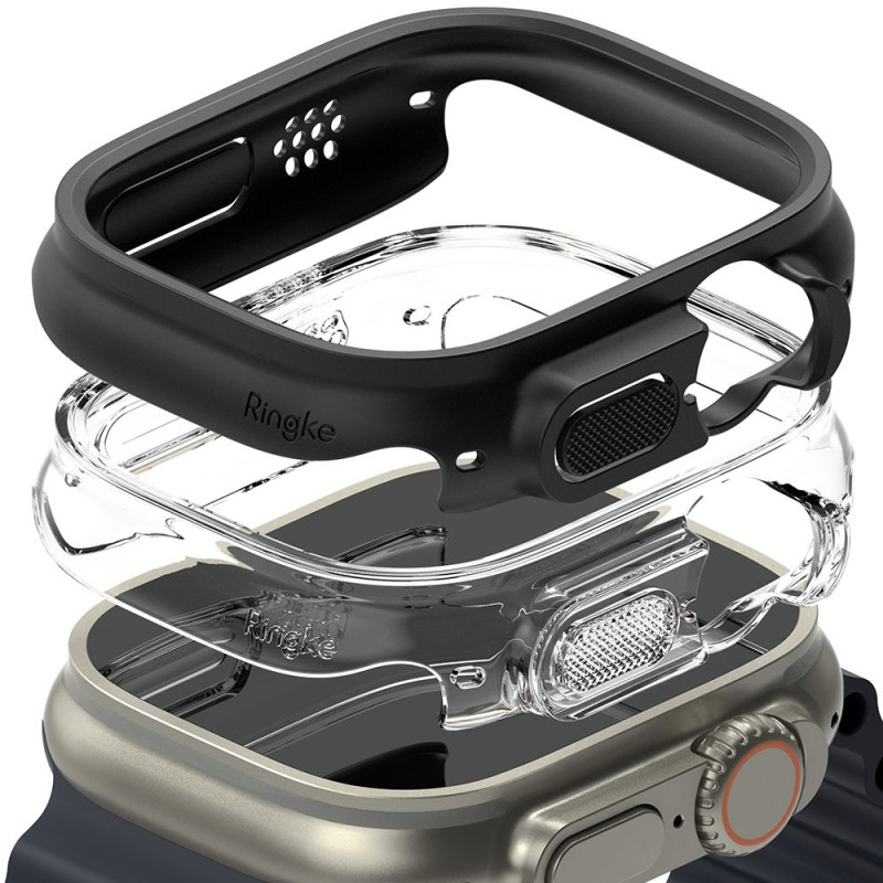 „Ringke Slim“ 2 dėklų pakuotė, skirta „Apple Watch Ultra 1/ 2“ (49 mm) – skaidri ir matinė juoda