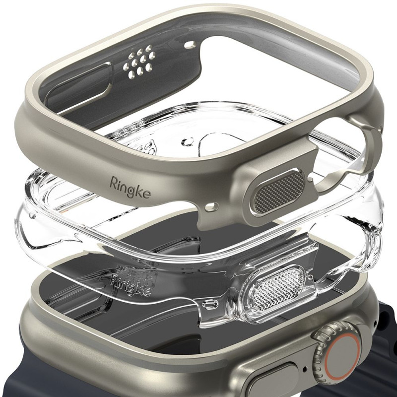 „Ringke Slim“ 2 dėklų pakuotė, skirta „Apple Watch Ultra 1/ 2“ (49 mm) – skaidrus ir titano spalvos