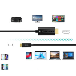 „Choetech“ vienakryptis C tipo USB (vyriškas) į HDMI 2.0 (vyriškas) adapterio kabelis 4K 60 Hz 1,8 m juodas (CH0019)