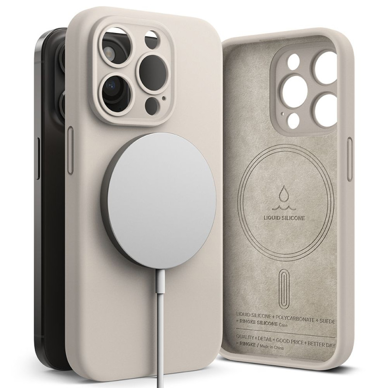 „Ringke“ silikoninis „MagSafe iPhone 15 Pro“ dėklas – smėlio spalvos