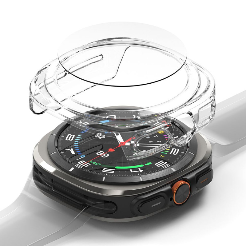„Ringke“ plonas grūdinto stiklo dėklas + stiklo komplektas, skirtas „Samsung Galaxy Watch Ultra 47mm“ – skaidrus