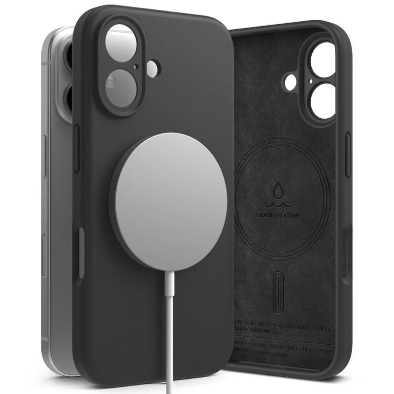„Ringke“ silikoninis „MagSafe“ iPhone 16 dėklas – juodas