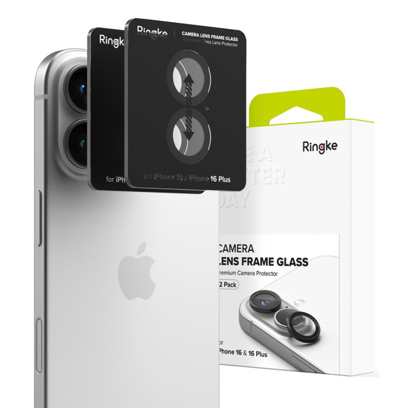 „Ringke“ kameros rėmelio apsauginių dėklų, skirtų „iPhone 16 / 16 Plus“, 2 vnt. pakuotė – juodas