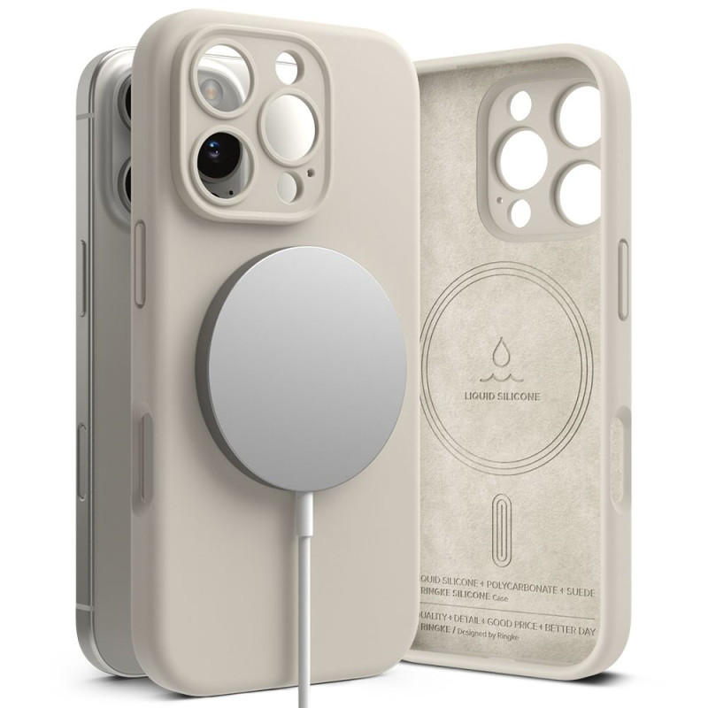 „Ringke“ silikoninis „MagSafe iPhone 16 Pro Max“ dėklas – smėlio spalvos