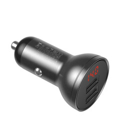 Baseus automobilinis įkroviklis 2x USB 4.8A 24W su LCD + 3in1 USB - USB Type C / micro USB / Lightning kabelis 1,2m juod...