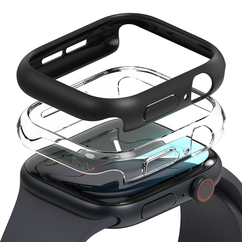 „Ringke Slim“ 2 dėklų pakuotė, skirta „Apple Watch 10“ (46 mm) – skaidri ir matinė juoda