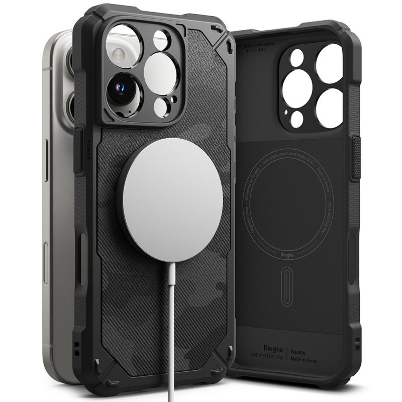 „Ringke Rugged Gear MagSafe iPhone 16 Pro“ dėklas – juodas kamufliažinis