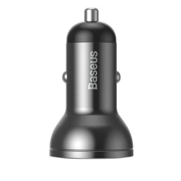 Baseus automobilinis įkroviklis 2x USB 4.8A 24W su LCD + 3in1 USB - USB Type C / micro USB / Lightning kabelis 1,2m juod...
