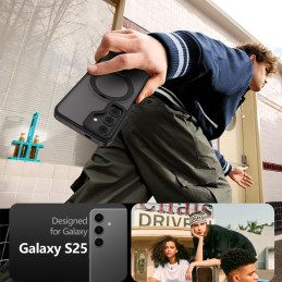 „Tech-Protect MagMat MagSafe“ dėklas, skirtas „Samsung Galaxy S25“ – matinės juodos spalvos