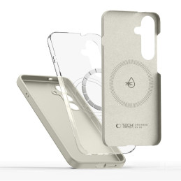 „Tech Protect“ skysto silikono „Magsafe“ dėklas, skirtas „Samsung Galaxy S25“ – smėlio spalvos