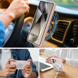 „Tech-Protect“ skysto silikono „MagSafe“ dėklas, skirtas „Samsung Galaxy S25 Ultra“ – rožinis
