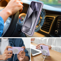 „Tech-Protect“ skysto silikono „MagSafe“ dėklas, skirtas „Samsung Galaxy S25“ – violetinis