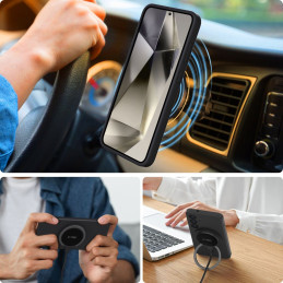 „Tech-Protect“ skysto silikono „MagSafe“ dėklas, skirtas „Samsung Galaxy S25+“ – juodas