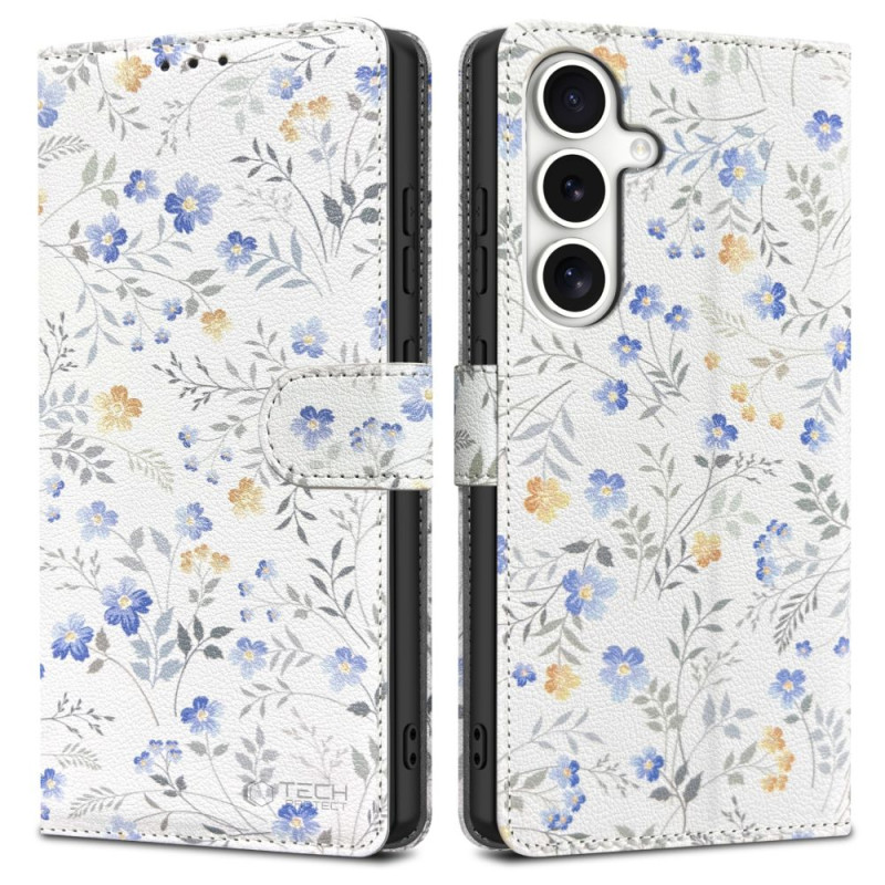 „Tech-Protect“ piniginės dėklas, skirtas „Samsung Galaxy S25“ – ramunės su lapais