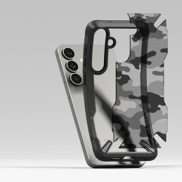 „Ringke Fusion X“ dėklas, skirtas „Samsung Galaxy S25“ – juodas kamufliažinis