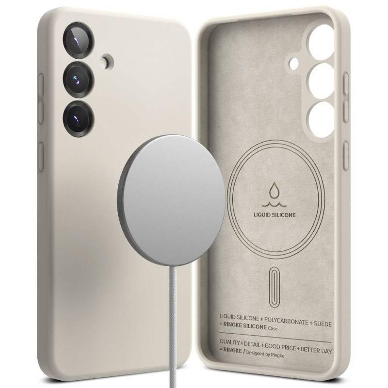 „Ringke“ silikoninis „MagSafe“ dėklas, skirtas „Samsung Galaxy S25+“ – smėlio spalvos