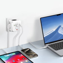„Tech-Protect PCL3x4“ maitinimo ilgintuvas, 2x USB-A, 2x USB-C, 3x AC tipo „Schuko“ – baltas