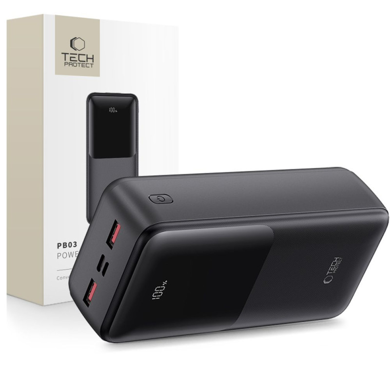 Išorinė baterija „Tech-Protect PB03“ 30000mAh 22,5W - juoda