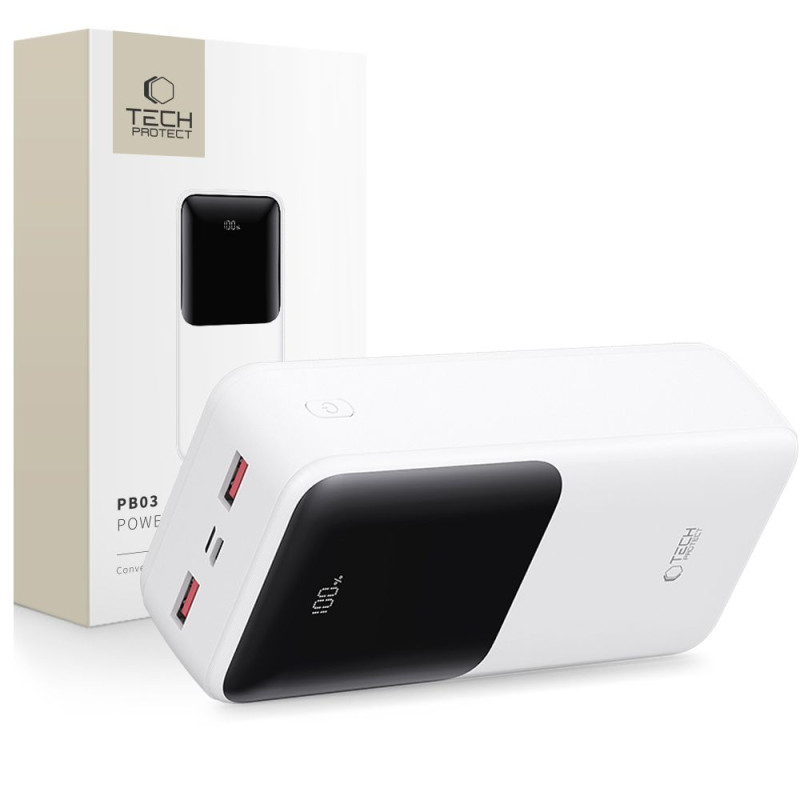 Išorinė baterija „Tech-Protect PB03“ 30000mAh 22,5W - balta