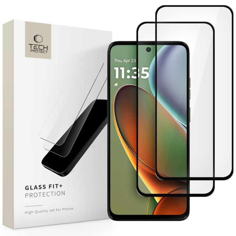 „Tech-Protect Glass Fit+“ grūdinto stiklo paketas, skirtas „Motorola Moto G15 / G15 Power / G05 / E15“ – juodas