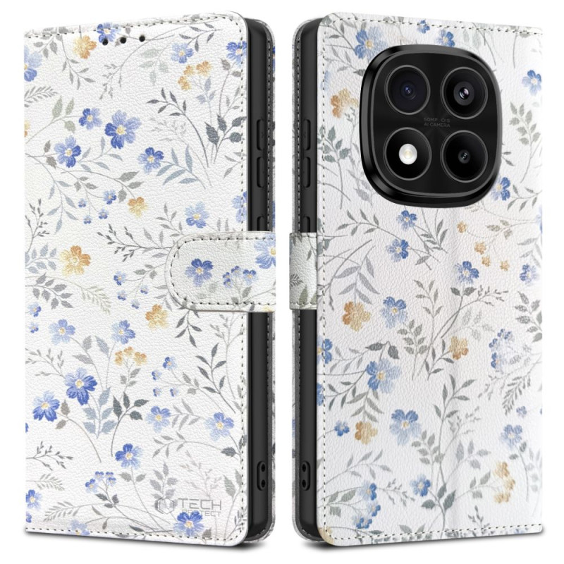 „Tech-Protect“ piniginės dėklas, skirtas „Xiaomi Redmi Note 14 Pro 5G / 14 Pro+ 5G / Poco X7 5G“ – ramunės su lapais