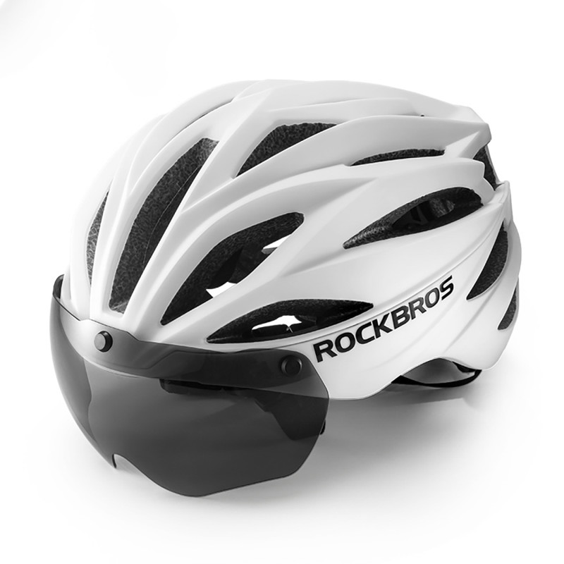 „Rockbros“ dviračio šalmas su skydeliu, nuimami UV apsauginiai akiniai, unisex, matinis - baltas