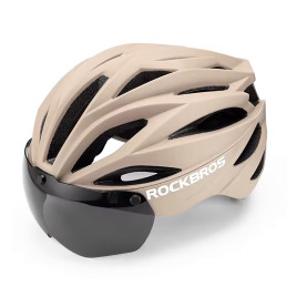 „Rockbros“ dviračio šalmas su skydeliu, nuimami UV apsauginiai akiniai, unisex – rudas