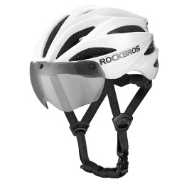 „Rockbros“ dviračio šalmas su skydeliu, nuimami UV akiniai, unisex, blizgūs – balti
