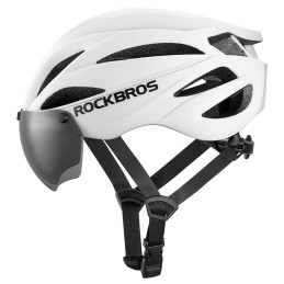 „Rockbros“ dviračio šalmas su skydeliu, nuimami UV akiniai, unisex, blizgūs – balti