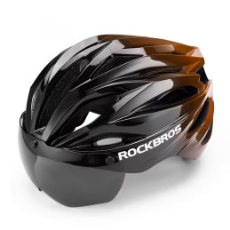 „Rockbros“ dviračio šalmas su skydeliu, nuimami UV apsauginiai akiniai, unisex – juodas/ rudas