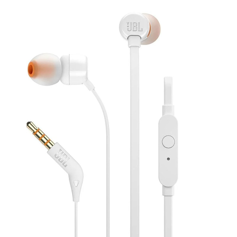 JBL T110 laidinės į ausis įdedamos ausinės su 3,5 mm mini lizdu – baltos