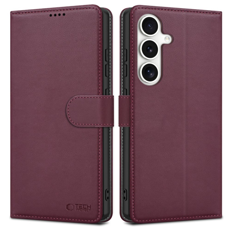 „Tech-Protect“ piniginės dėklas, skirtas „Samsung Galaxy S25“ – bordo spalvos