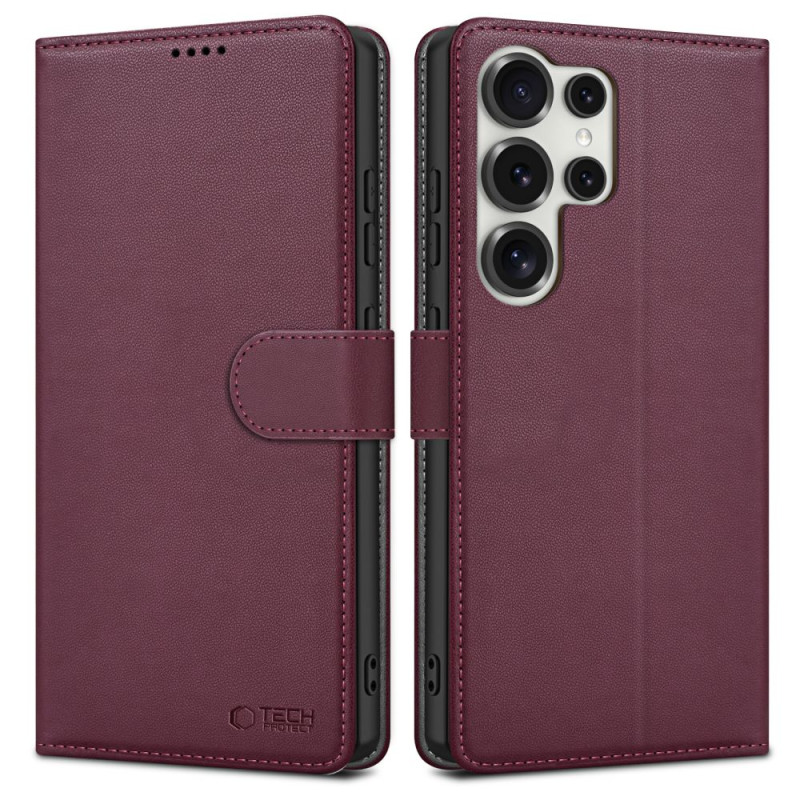 „Tech Protect“ piniginės dėklas, skirtas „Samsung Galaxy S25 Ultra“ – bordo spalvos