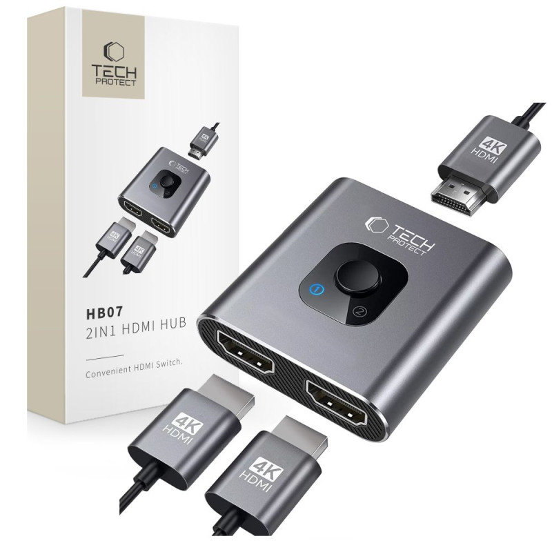 „Tech-Protect HB07“ šakotuvo adapteris 2in1 HDMI 4K 60Hz - pilkas