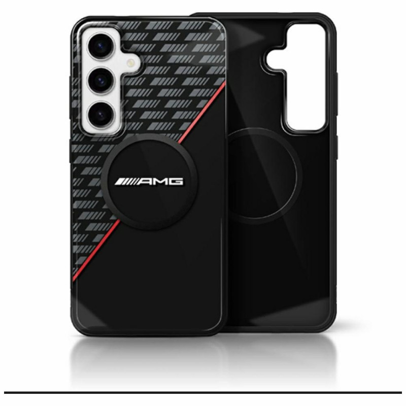 AMG dvigubo sluoksnio „Rhombs MagSafe“ dėklas, skirtas „Samsung Galaxy S25“ – juodas / raudonas