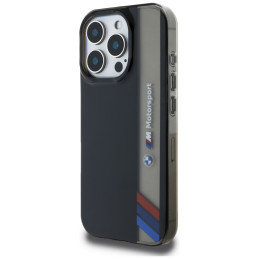 BMW Motorsport IML vertikalių juostelių iPhone 16 Pro Max dėklas – juodas