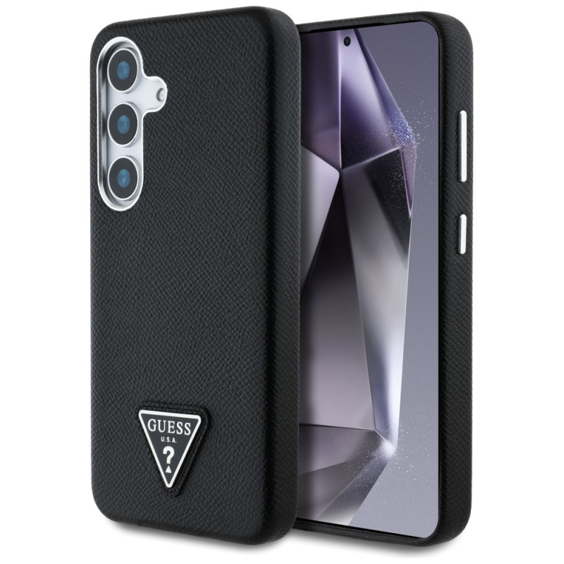 „Guess“ grūdėto trikampio logotipo „MagSafe“ dėklas, skirtas „Samsung Galaxy S25“ – juodas