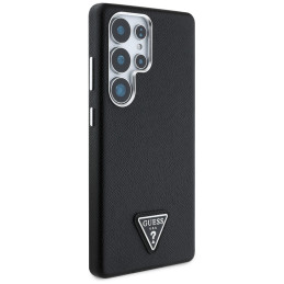 „Guess“ grūdėto trikampio logotipo „MagSafe“ dėklas, skirtas „Samsung Galaxy S25 Ultra“ – juodas