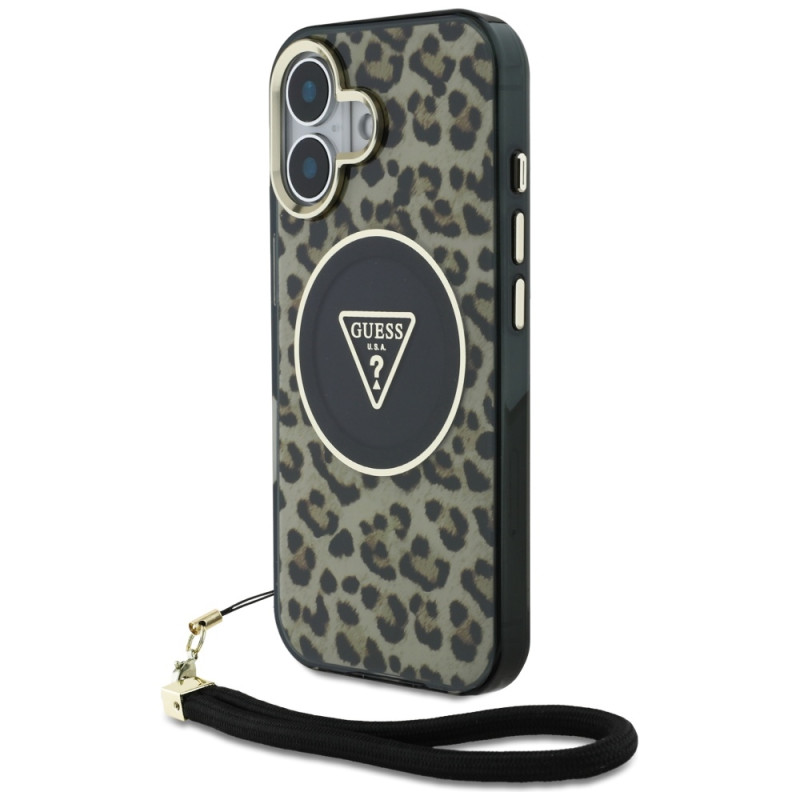 „Guess“ HC IML leopardo trikampio formos laidinis dėklas „MagSafe iPhone 16“ – rudas